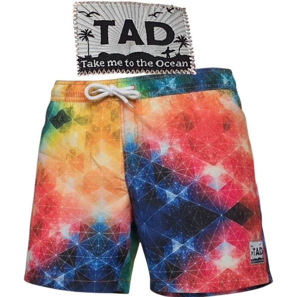 TADDLEE Swim Trunks Men XL Multi Geometric Kaleidoscope Rainbow Board Shorts NEW